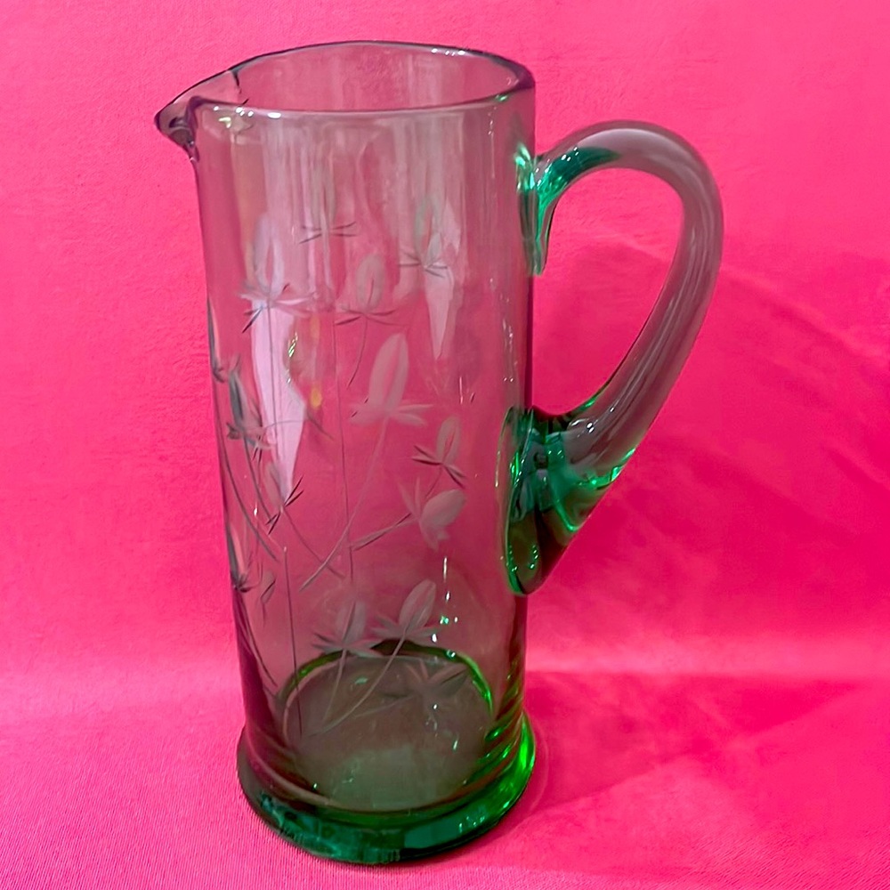 Green Margarita Pitcher With Etch Fern - C1021